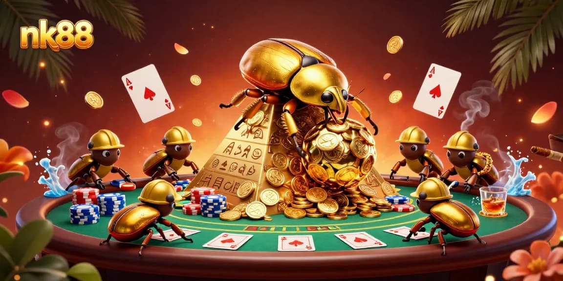 Experience the excitement of nk88 with golden competitions and vibrant casino symbols.
