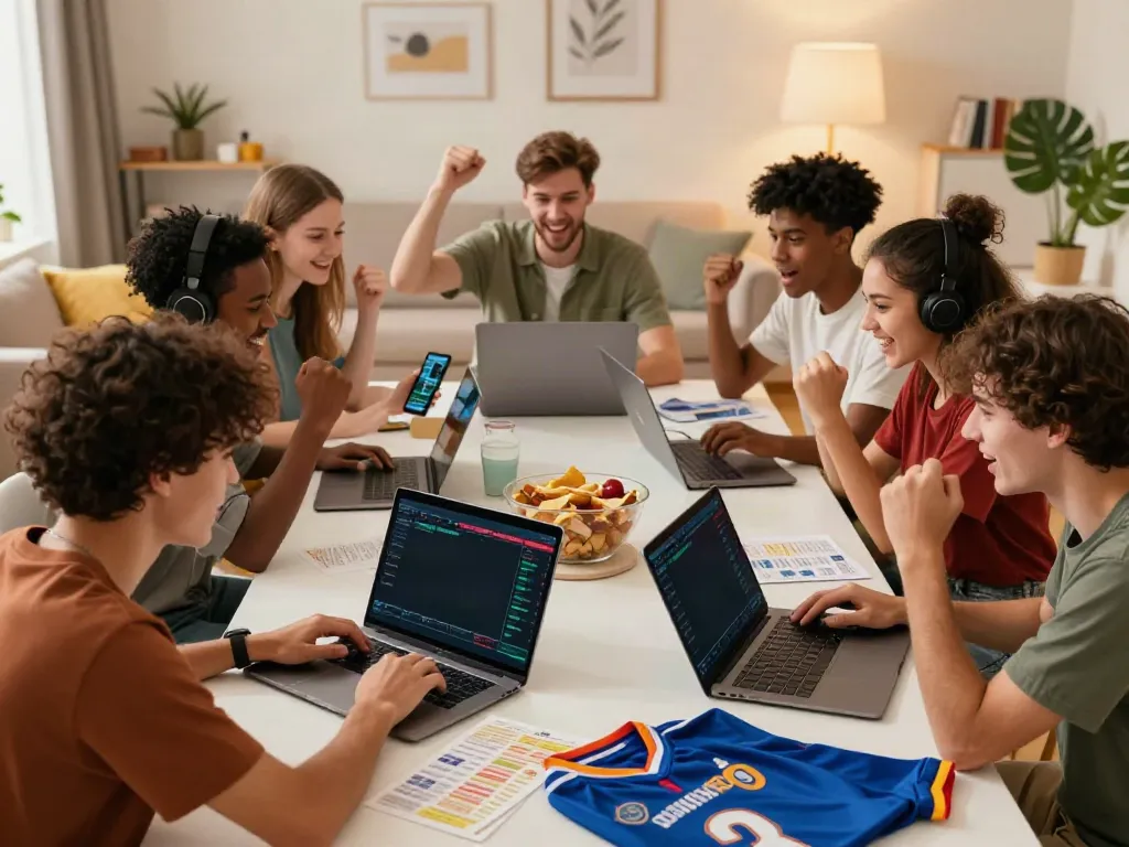 Engaged gamers celebrating sports betting activities at FC88 online platform.