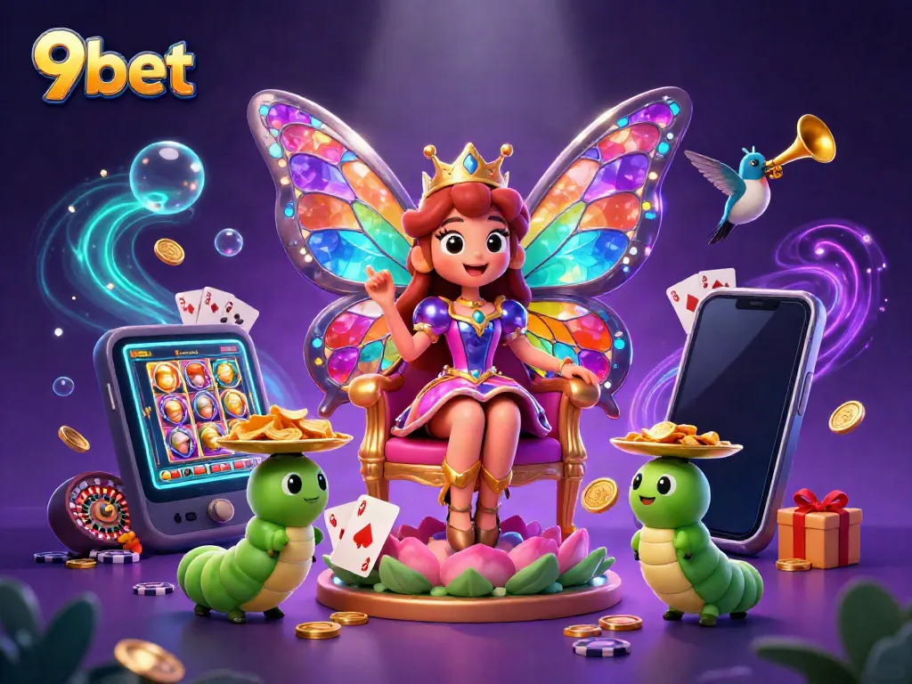 Experience thrilling gameplay at 9bet with vibrant casino elements and characters in a magical scene.