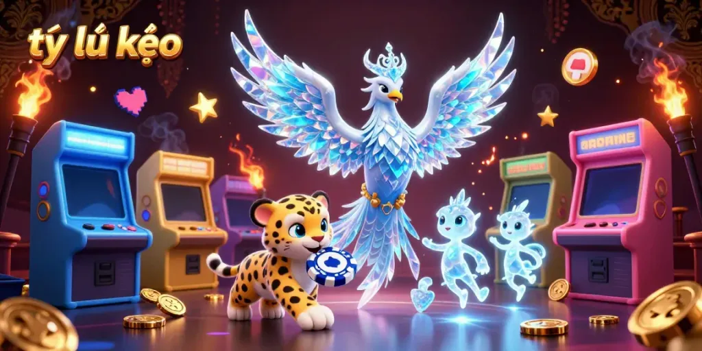 Players engage with tỷ lệ kèo during dynamic casino moments featuring an ice phoenix and poker elements.