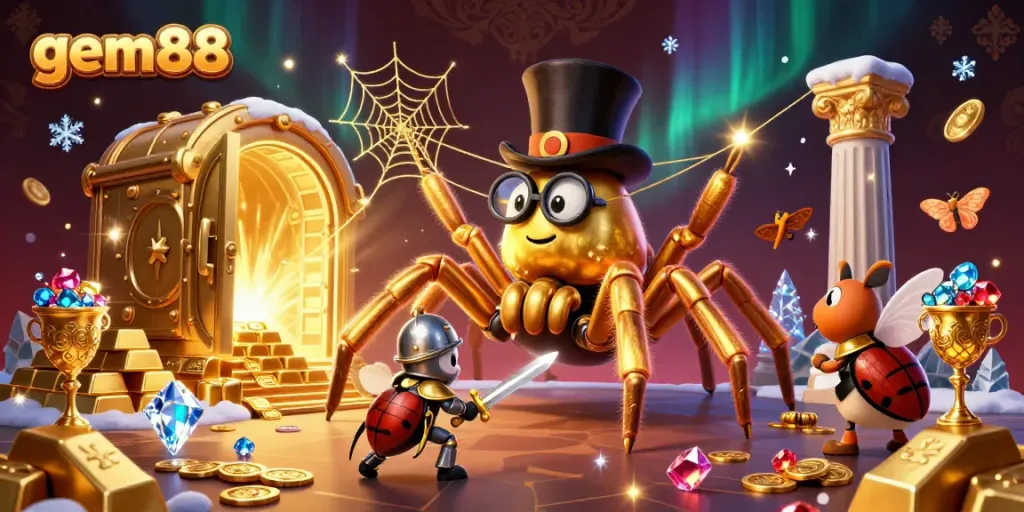 Experience thrilling action with gem88 in a vibrant casino scene packed with gold treasures.