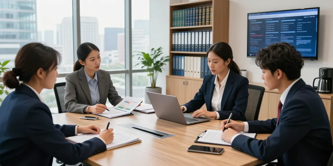 Collaboration at a Law Firm Turkey, where diverse lawyers discuss case strategies in a modern office.