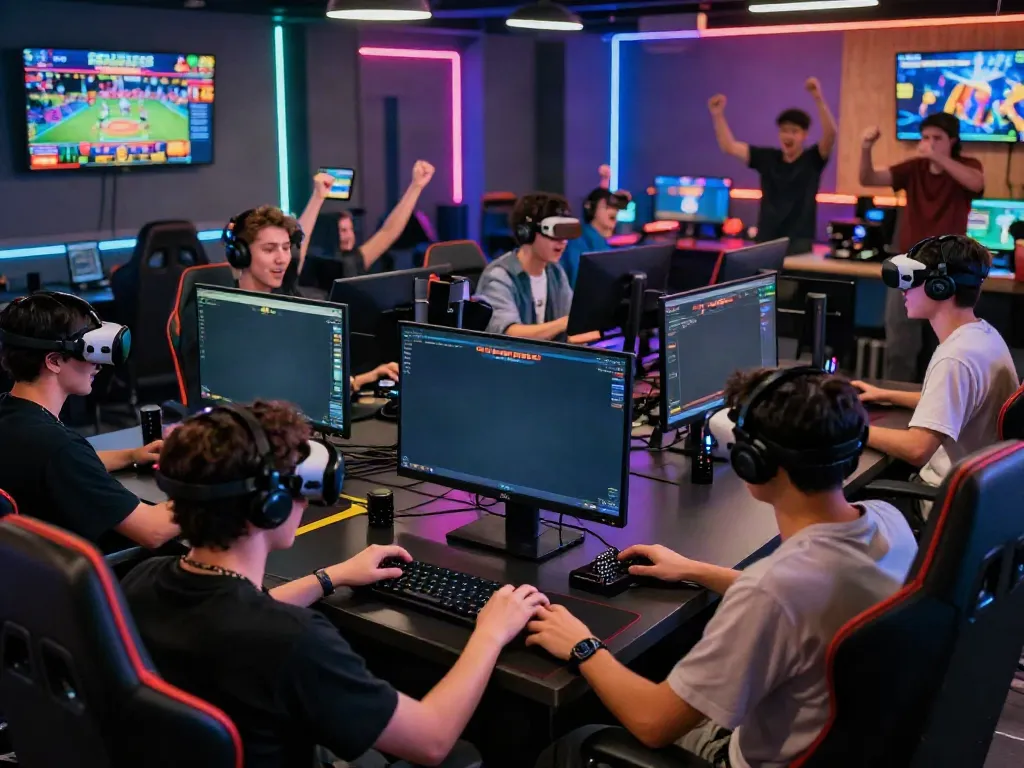 Players enjoying their gaming experience on https://ku88v1.com/, showcasing excitement in a modern lounge.