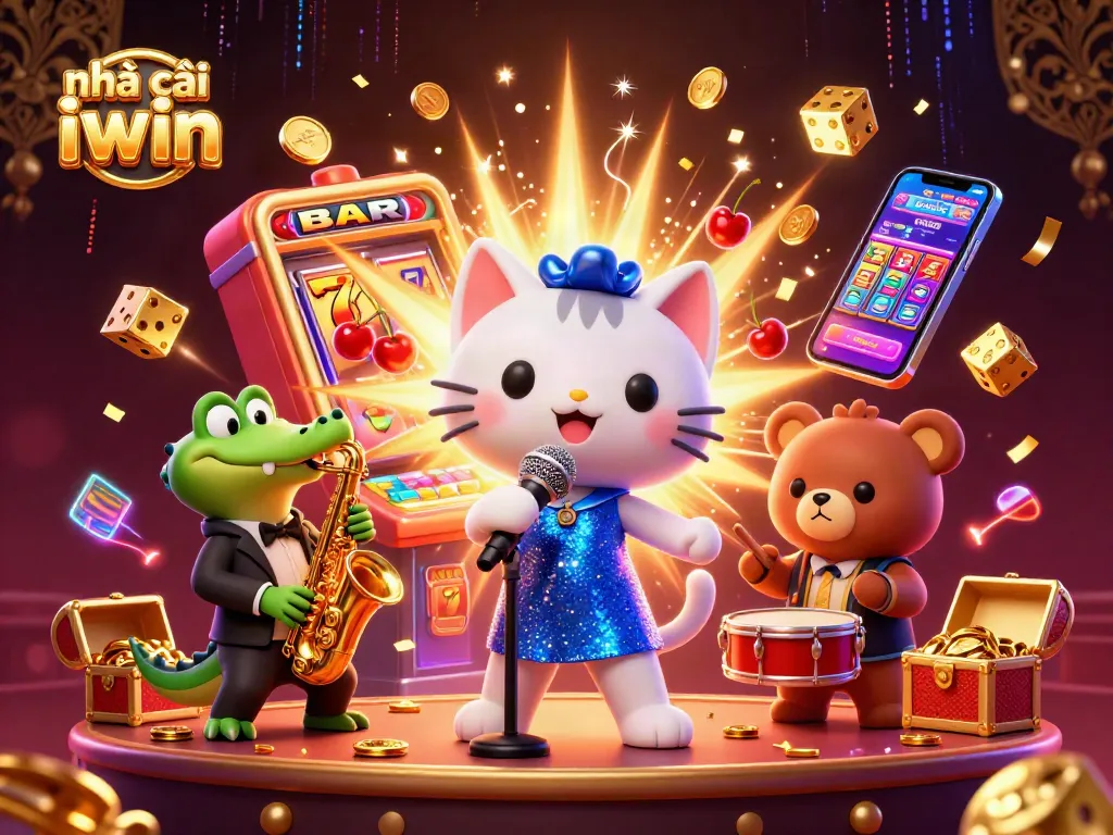 Engage with nhà cái iwin through a vibrant casino scene featuring characters and gaming elements.