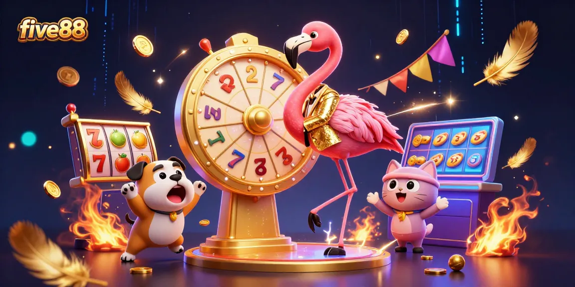 Experience thrilling wins at five88 with an exciting prize wheel and animated casino elements.