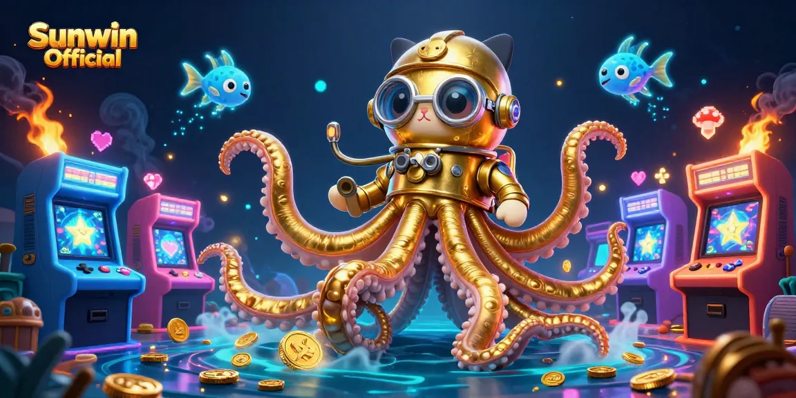 Experience gaming thrill with Sunwin Official as kraken and diving cat dive into vibrant casino action.