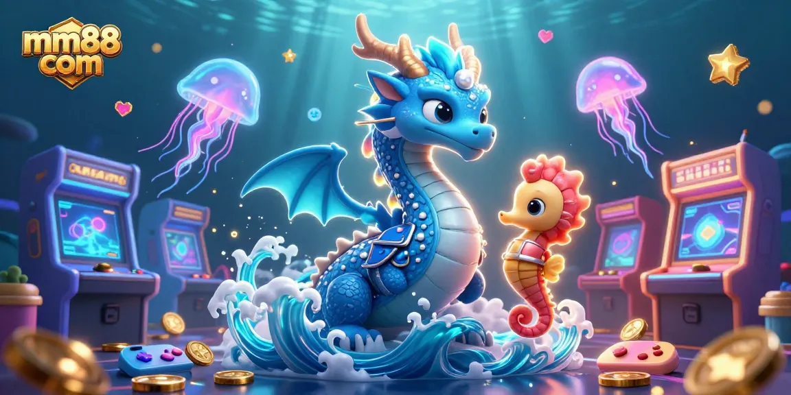 Immerse in the fun at mm88 com as the azure water dragon and coral knight navigate a vibrant casino adventure.