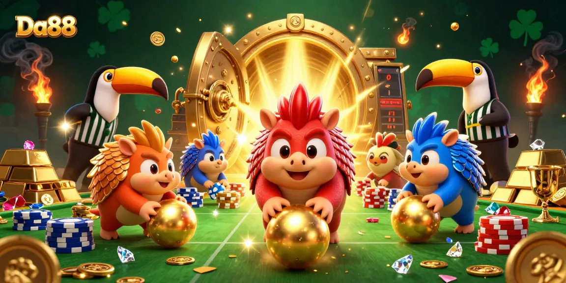 Experience Da88 gaming excitement with rival pangolins in a dazzling casino scene.