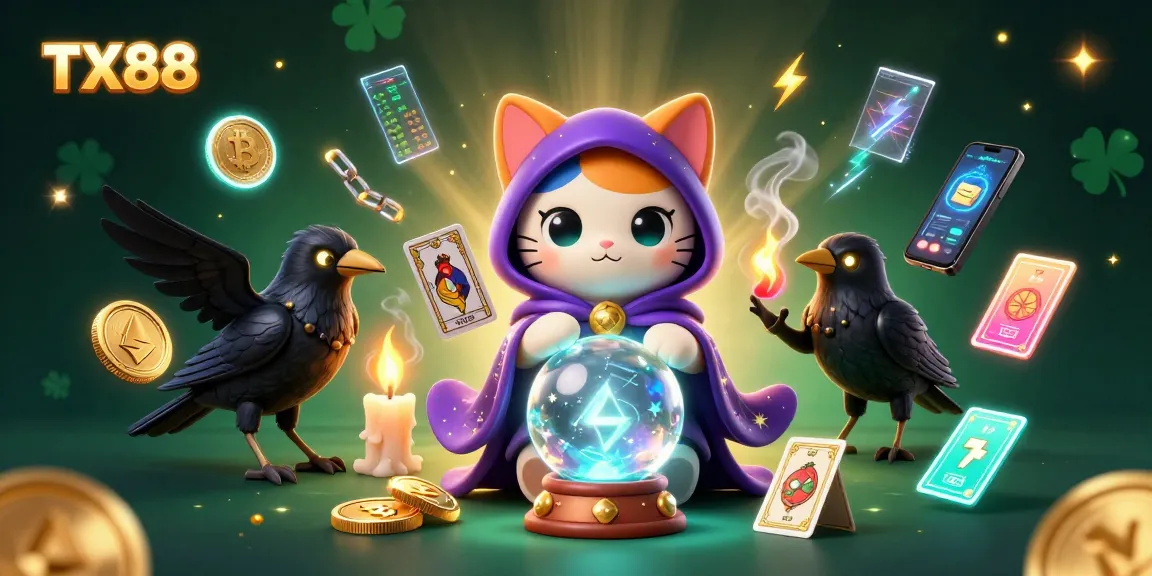 Experience the thrill of TX88 with mystical elements and casino symbols for a dynamic gaming scene.