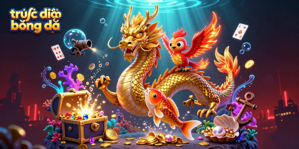 Enhance your trực tiếp bóng đá experience with dynamic illustrations featuring a dragon, phoenix, and koi fish.
