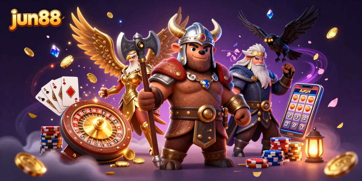 Engage in thrilling games at jun88 with vibrant casino elements and dynamic characters.